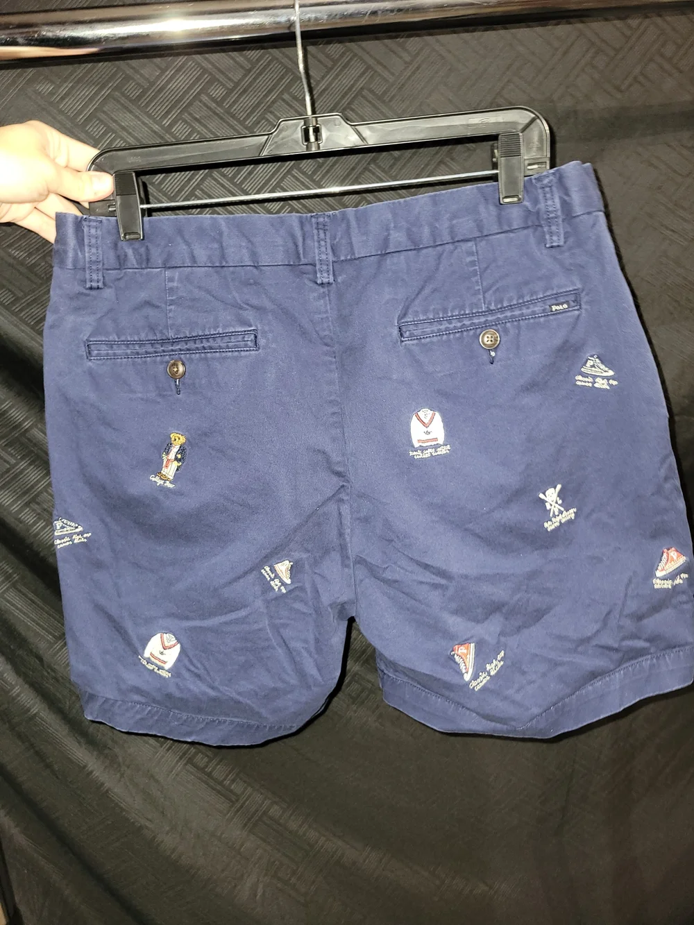 Polo Ralph Lauren Men's Size 33 Chino Shorts Polo Bear  Navy Embroidered